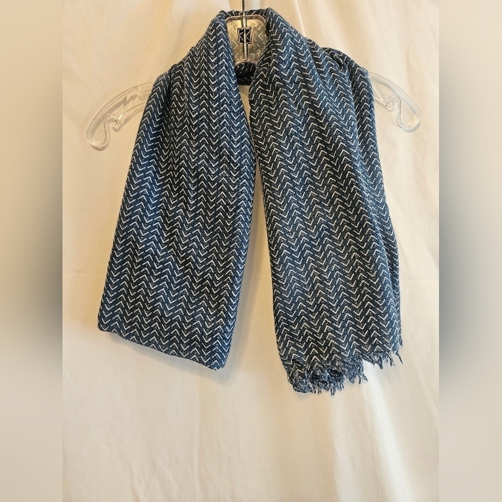 Infinitive Blue and White Silk Scarf Wrap Vintage Fall Layer
